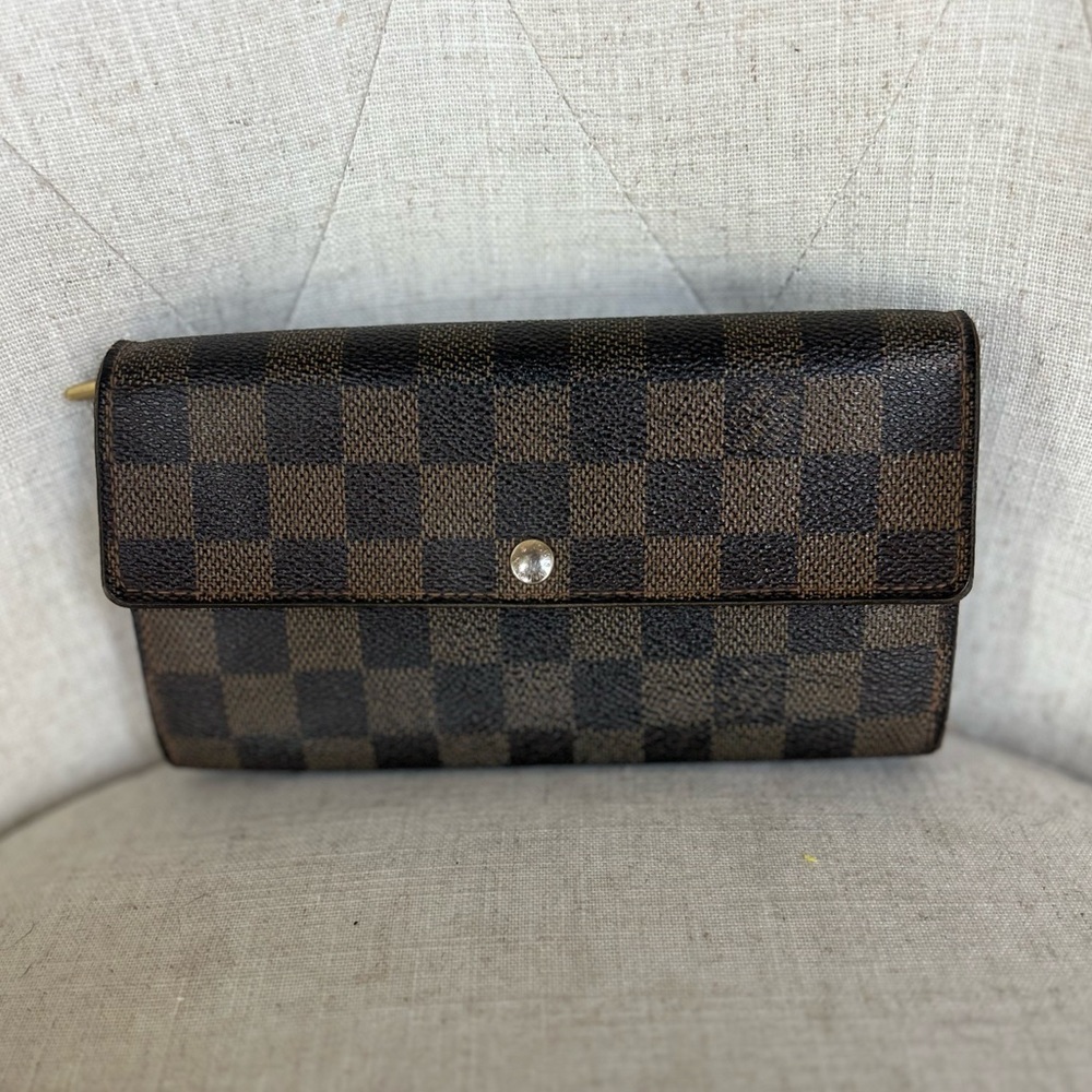 Authentic Louis Vuitton LV Damier Ebene Sarah Wallet Designer Vintage WOC
